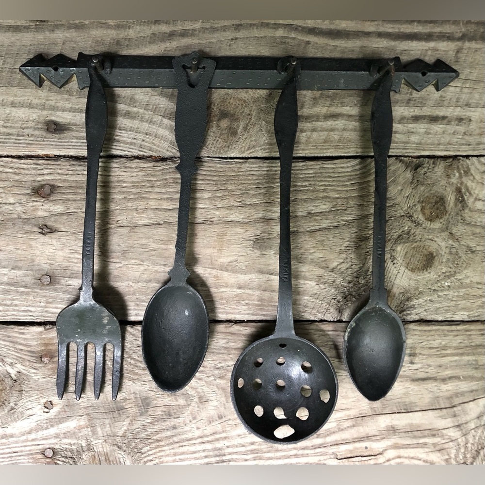 Cast Iron Cottagecore Black Iron Metal Spoons Fork Wall Decor Vintage